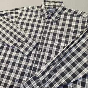 Wrangler Mens Western Pearl Snap Plaid Shirt Black White XL Cowboy Rodeo Chore